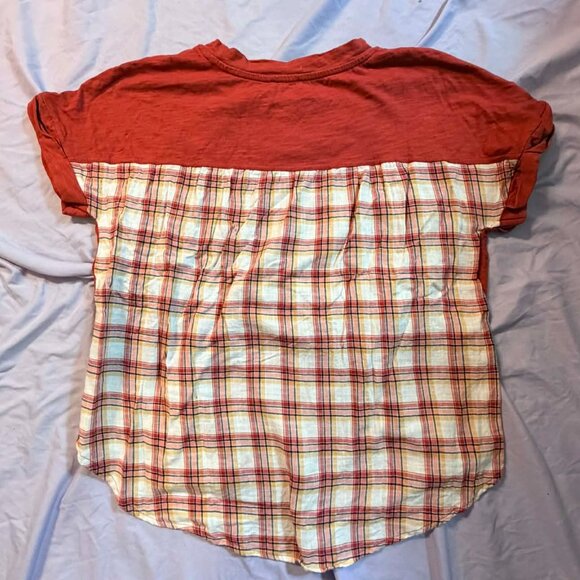 THREE 2-in-1 Layered-Look tops (S/S Orange plaid, L/S Black and Beige) BIG SMALL - Picture 3 of 11